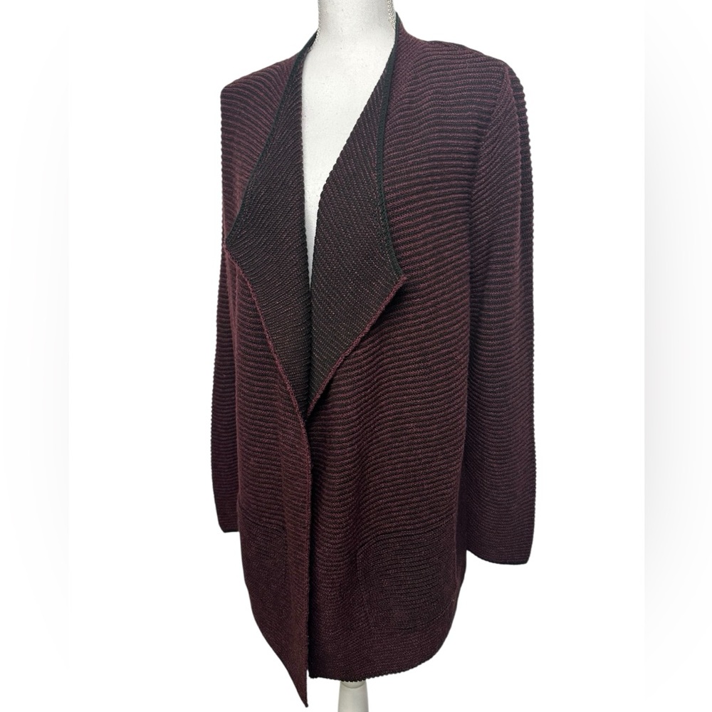 PUREJILL / Black & Maroon Cardigan Sweater / Medium / Preppy Goth Bohemian - Picture 3 of 13